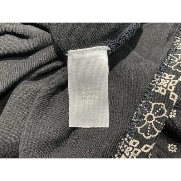 J. Jill Blouse Large Petite Black With Cream Print Design Long Sleeves - Picture 7 of 9